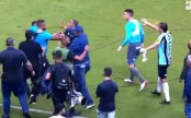 VIDEO: Cầu thủ bỏ dở phỏng vấn để can ngan đồng đội đánh nhau với nhân viên sân nhà