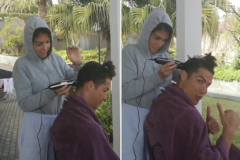 Ronaldo khiến fan tò mò khi để bạn gái cắt tóc tại nhà