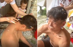 VIDEO: Thủ môn Tấn Trường nhờ vợ cắt tóc ở nhà và kết quả ngoài mong đợi