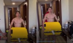 VIDEO: Bùi Tiến Dũng nâng vali với mái tóc buộc 3 chỏm để rèn thể lực